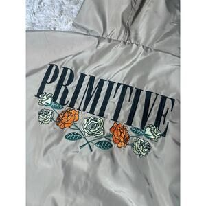 Primitive Skateboarding Jacket Mens XXL Beige Windbreaker Hooded Embroidered